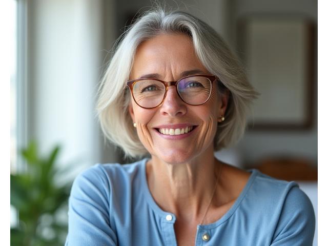 Woman looking relaxed and radiant, symbolizing balanced hormonal health after 40.